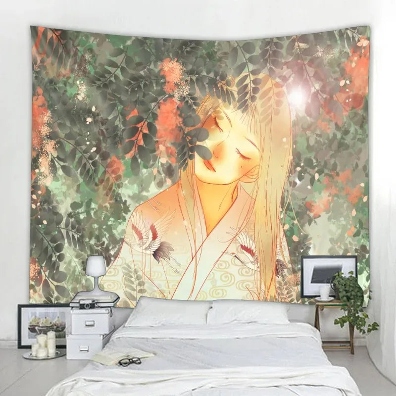 Bohemian home dormitory aesthetic wall decoration plant flower and bird tapestry simple Nordic style wall hanging cloth hippie