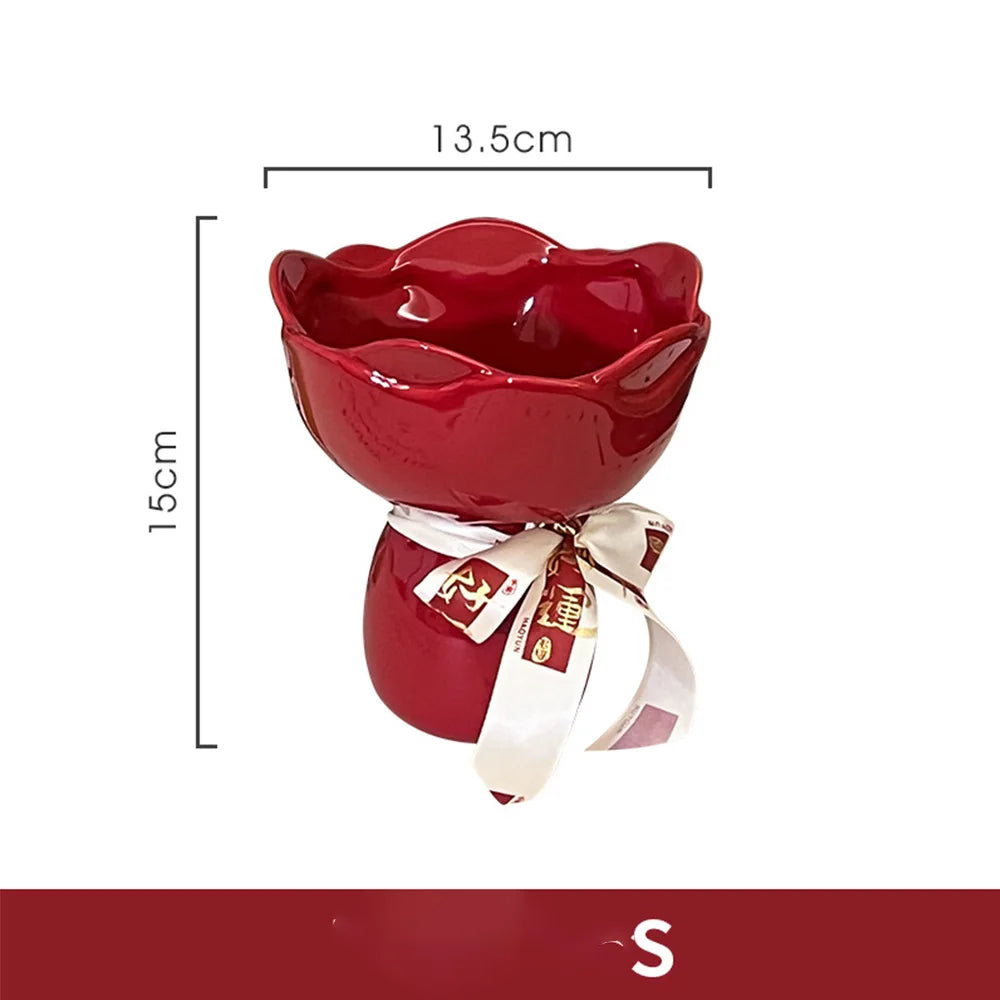 Ceramic Vase Rose Flower Shaped Vase Desk Decorati Flowers Bouquet for Home Girding Decorative Floral Vases Room Aesthetic Decor