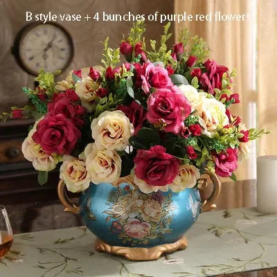 European Palace Gold Flower Vase Centerpiece Ornaments Home Furnishing Decoration Crafts Livingroom Dining Room Retro Vase