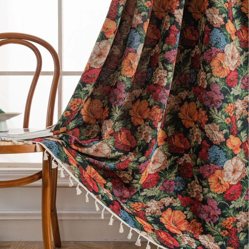 Bohemian Style Curtains Jacquard Geometric Tassel Curtain Finished Kitchen Valance Bedroom Living Room Semi-blackout Drapes