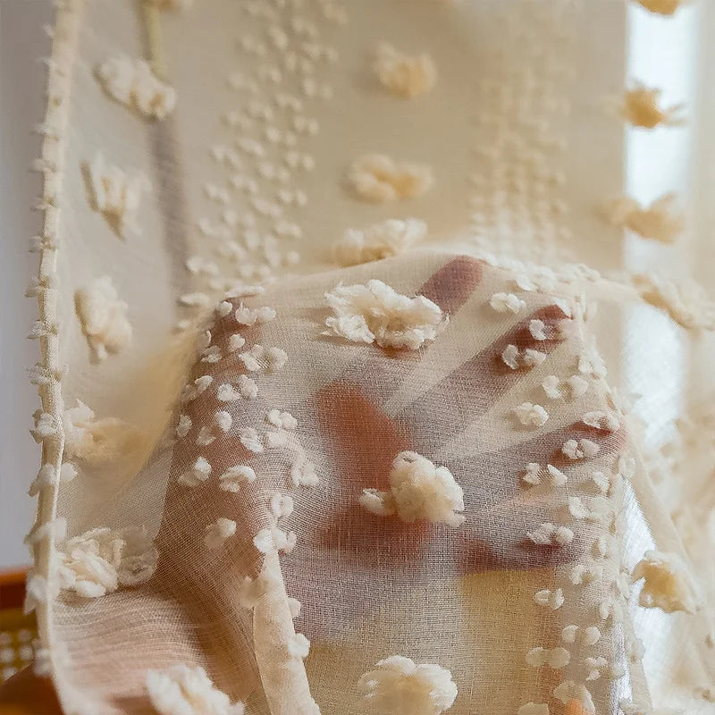 Bohemian Tufted Floral Embroidered Curtains Boho Style Voile Drapes Moroccan Living Room Bedroom  Transparent Tulle Curtain