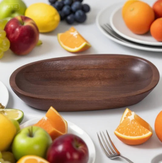 Home Decor Oblong Fruit Bowl Wooden Dough Bowls For Decor Candle Tray Decorative Bowl For Kitchen Counter Rustic Carved