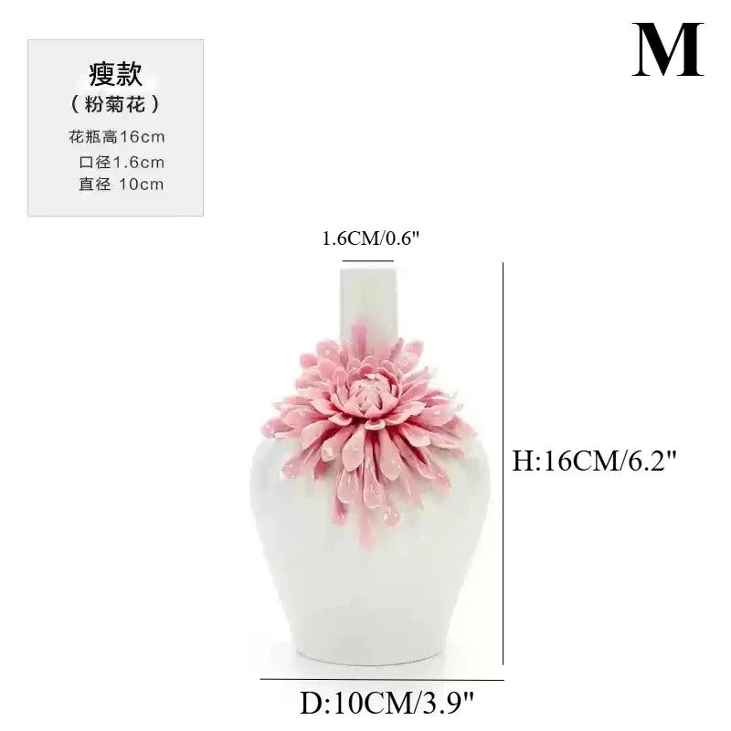 Ceramics Flower Vase Handmade Craftsmanship  High Quality Desk Jarrones Vase Pink Decoration Home Girl  Aesthetic Room Decor