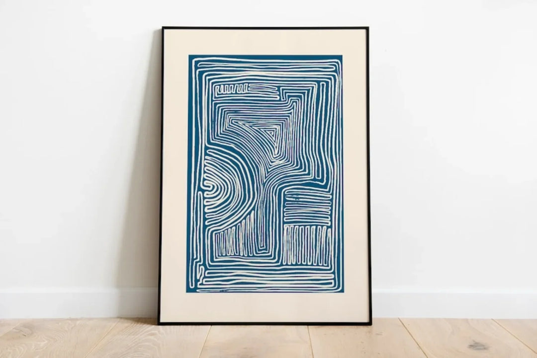 Minimalistic Wall Decor - Line Art Print - Blue Wall Art Prints - Mid Century Modern Wall Art - Neutral Abstract canvas Poster