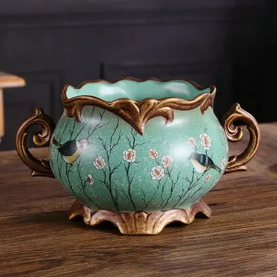 European Palace Gold Flower Vase Centerpiece Ornaments Home Furnishing Decoration Crafts Livingroom Dining Room Retro Vase