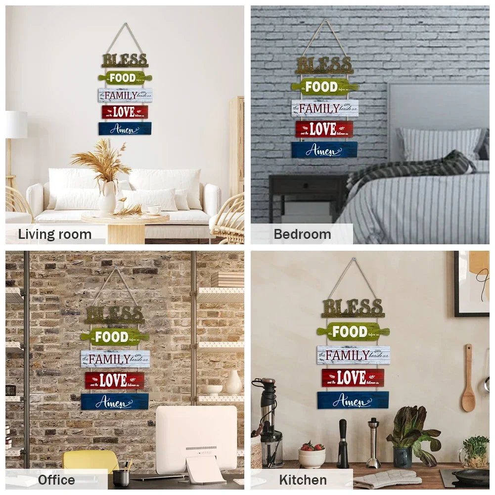 Wooden Wall Decor Art Farmhouse Kitchen Plaques Sign Rustic Bless The Food Before Us Signs Gift for Dinning Room Living Room NEW