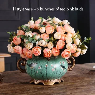 European Palace Gold Flower Vase Centerpiece Ornaments Home Furnishing Decoration Crafts Livingroom Dining Room Retro Vase