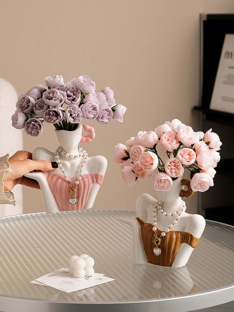 Ceramic Vase Decorative Ornament Living Room Desktop Simulated Flower Figurines Small Room Creative Decorative Arts and Crafts