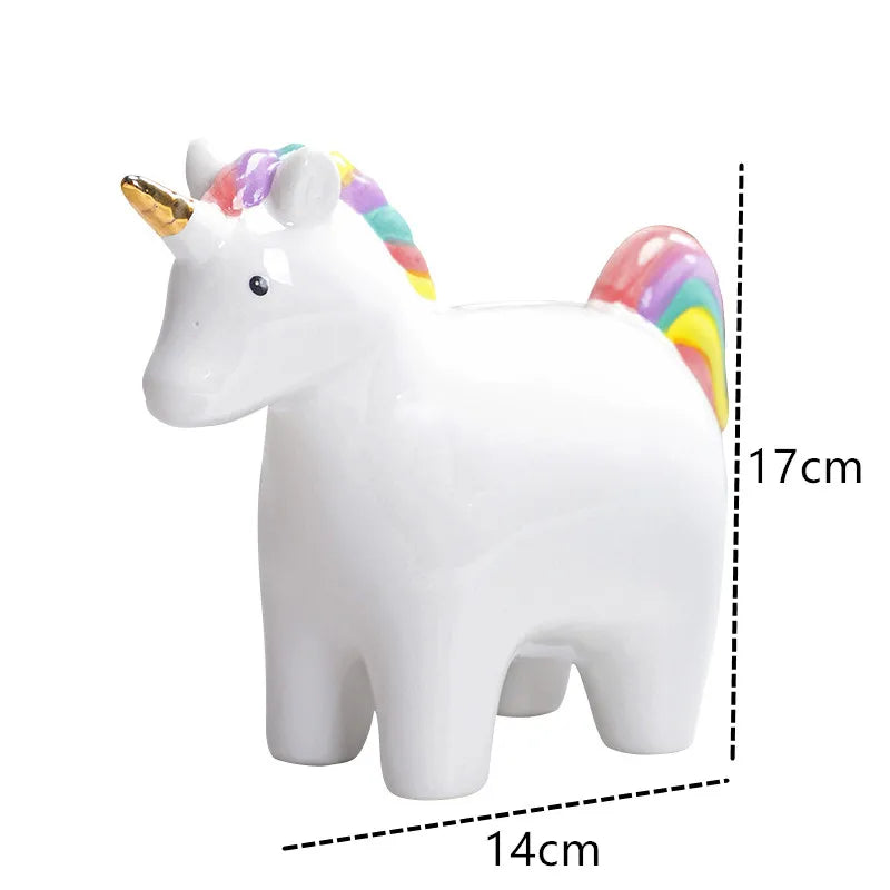 Decorative Piggy Bank Statues Room Ornaments For Girls Sculptures Home Decor Modern Living Room Decoration Table Pink Unicorn