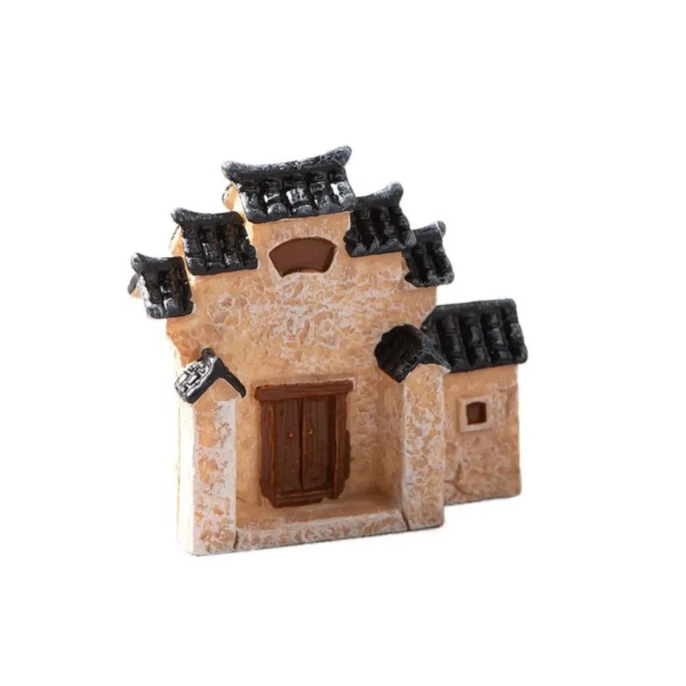 Decorative Mini Resin House Chinese Style Resin Bonsai Landscaping Retor Mini House Retro Building Home Desk