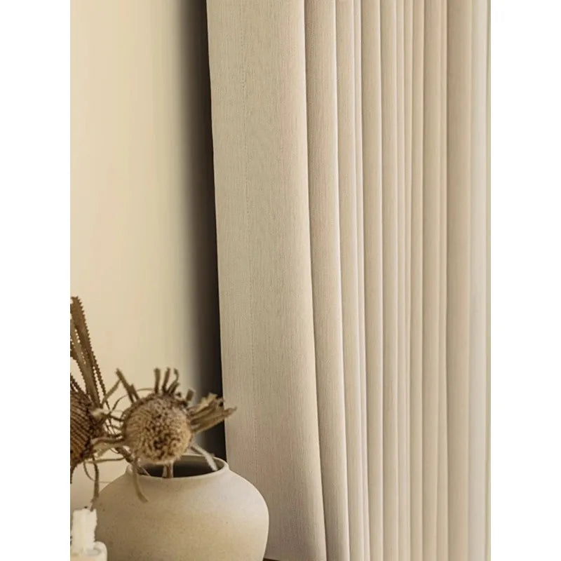 Fashion Modern  Living Room Bedroom Blackout Milk Tea Curtains French Light Luxury Japanese White Tulle Custom Size