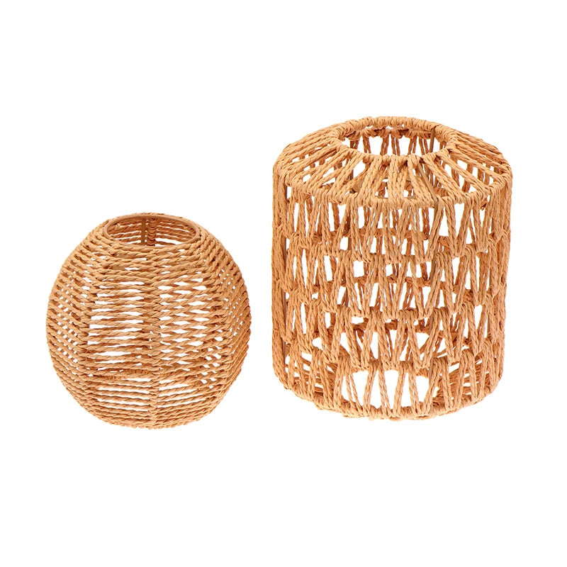Bohemian Style Hanging Lampshade Handmade Woven Lamp Shade For Living Room Bedroom Hotel Simulated Rattan Lighting Accessories