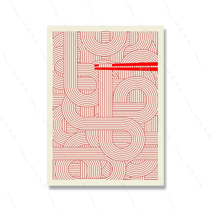 Maximalist Ramen Red Poster Print Murals Abstract Line Wall Art Canvas Painting Posters Kitchen Living Room Home Decoration