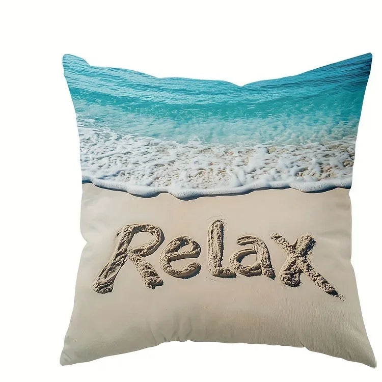 Beach-themed Pillowcase: Relax & Decor ,Sofa bedroom cushion cover, single-sided printing, without pillow core