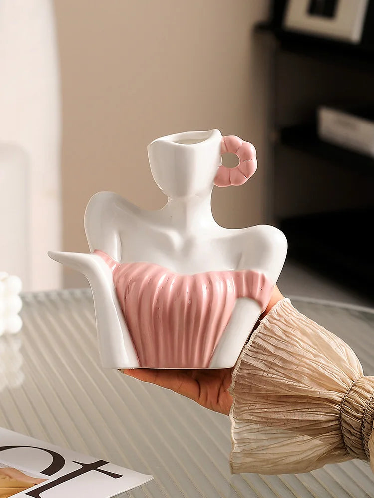 Ceramic Vase Decorative Ornament Living Room Desktop Simulated Flower Figurines Small Room Creative Decorative Arts and Crafts