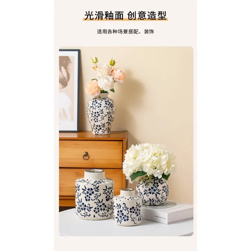 Blue and White Porcelain Vase Flower Arrangement Living Room Decorations Medieval Ceramics Retro Home Decorations Chinese Wine