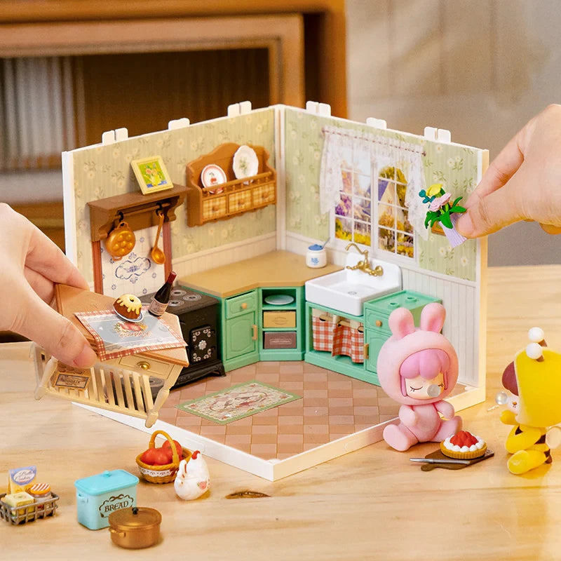 Rolife Cozy Farmhouse Kitchen Dollhouse DIY Miniature Kit Nostalgic Country Display Relaxing Craft Gift for Adults Teens