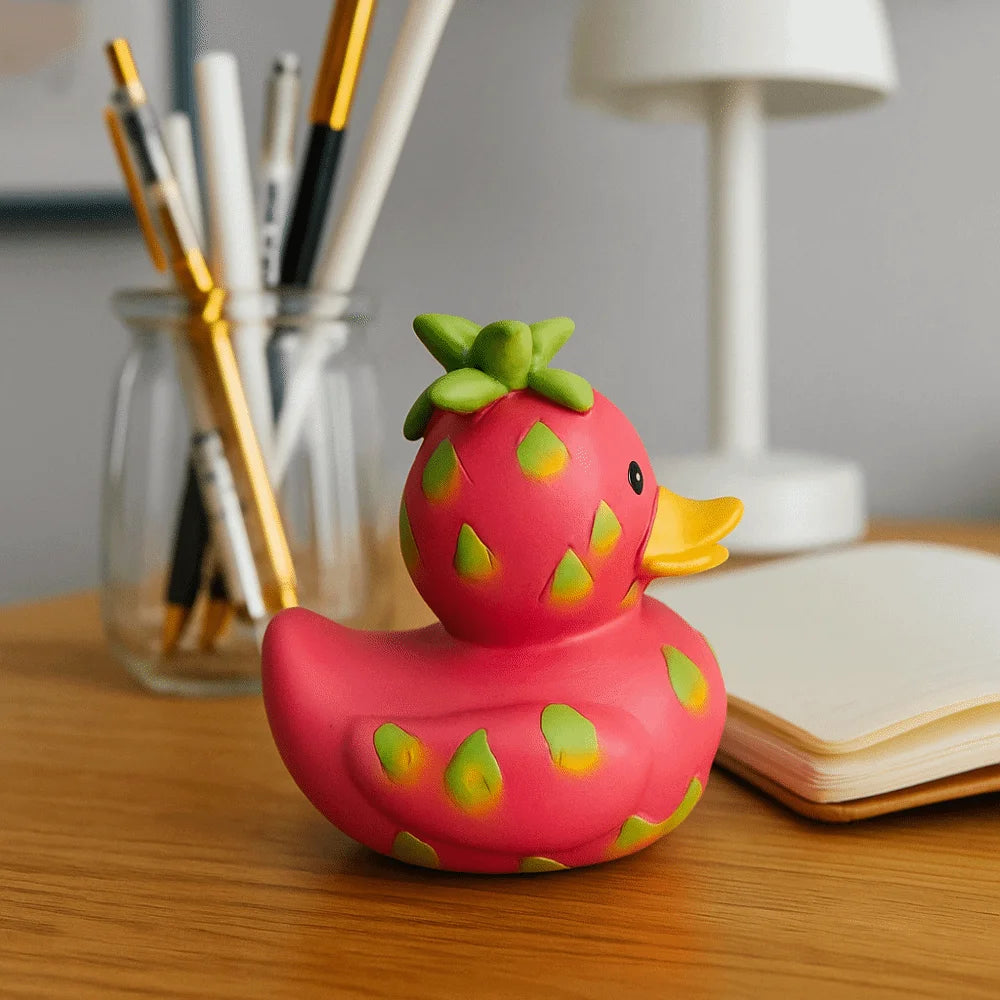 Desktop Decor Cartoon Watermelon Duck Statue Decorative Funny Dragon Fruit Duck Figurine Resin Mini Duck Ornament Office Decor