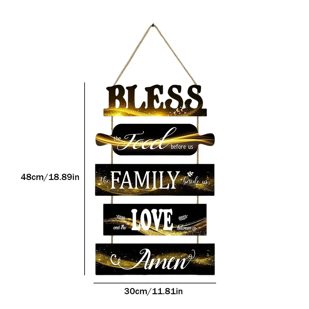 Wooden Wall Decor Art Farmhouse Kitchen Plaques Sign Rustic Bless The Food Before Us Signs Gift for Dinning Room Living Room NEW