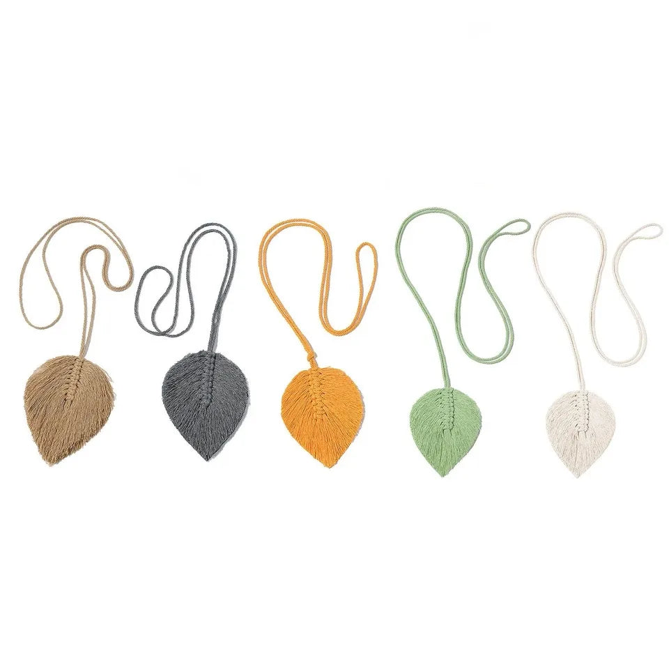 Bohemian Style Woven Curtain Tie Rope with Tassel Leaf Wood Bead Decoration Simple Ins Fringe Strap Tie for Window Drapes