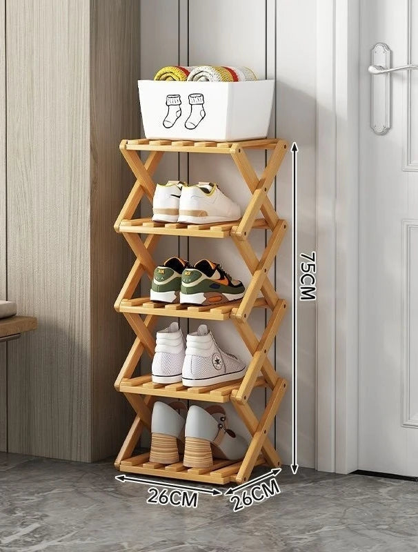 Convenient Shoe Rack, Foldable Space Saving Shelves for Home and Bedroom - Interior Entry Storage Free Footed Shoe Narrow Shelf