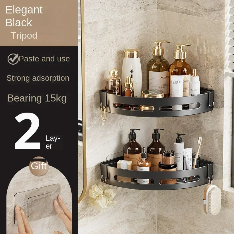 Bathroom Shelves Organizer No Punching Required Kitchen Corner Shelf Racks Shampoo Makeup Storage Holder Shower Towel Caddy Rack