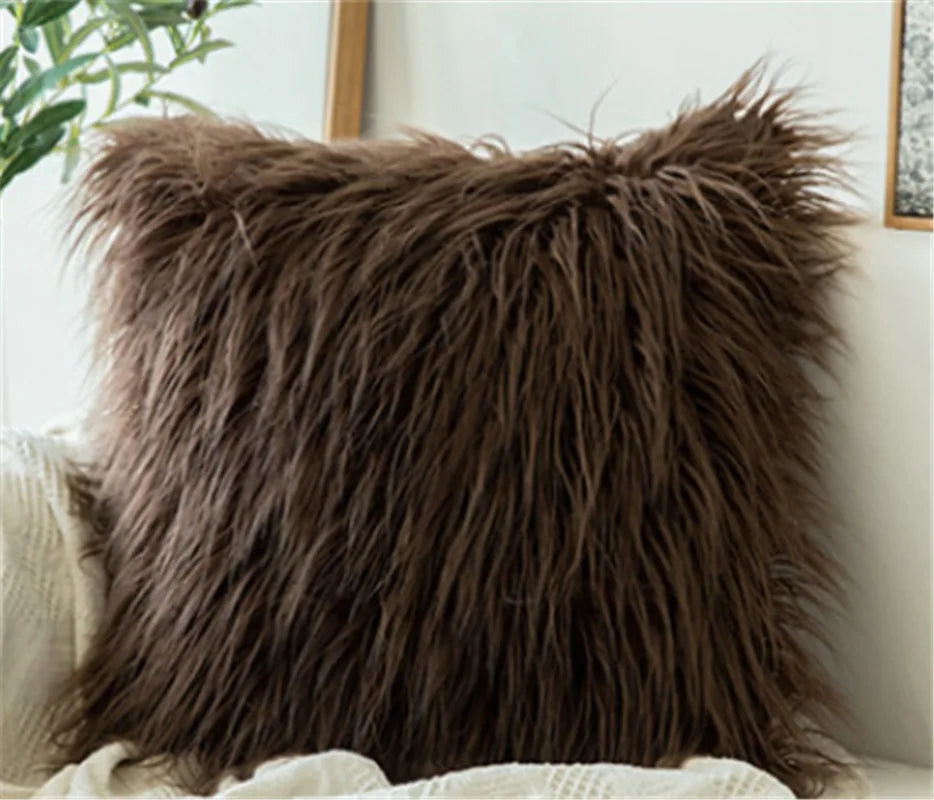 Plush pillow case imitation beach wool square solid color cushion gray white pillow household sofa pillow