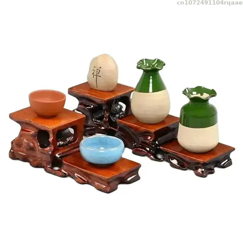 Miniature Wood Bases Figurine Display Stand Vase Flower Pot Holder Coffee Tea Sets Pedestal Bonsai Plant Rack Home Decoration