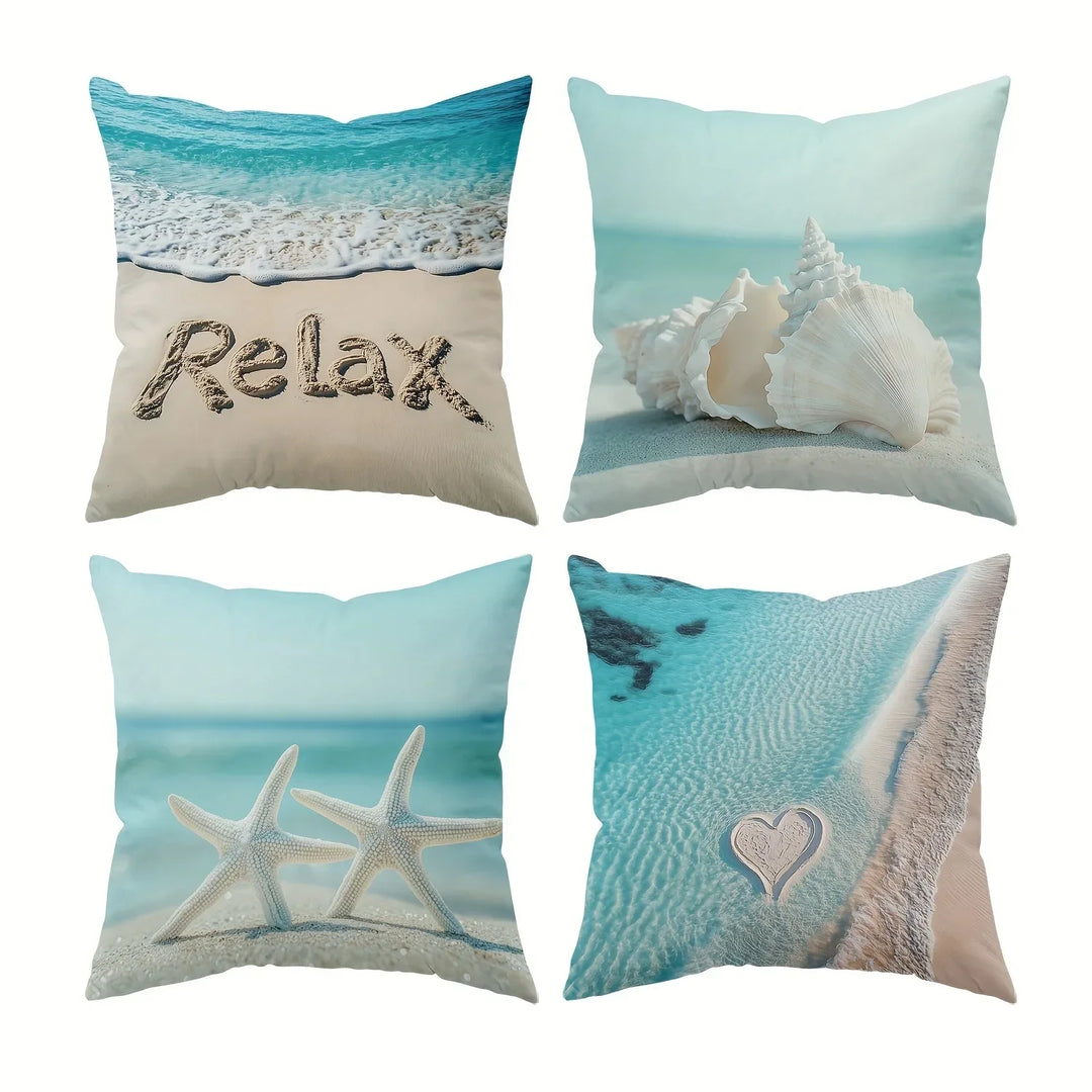 Beach-themed Pillowcase: Relax & Decor ,Sofa bedroom cushion cover, single-sided printing, without pillow core