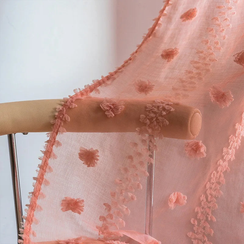 Bohemian Tufted Floral Embroidered Curtains Boho Style Voile Drapes Moroccan Living Room Bedroom  Transparent Tulle Curtain