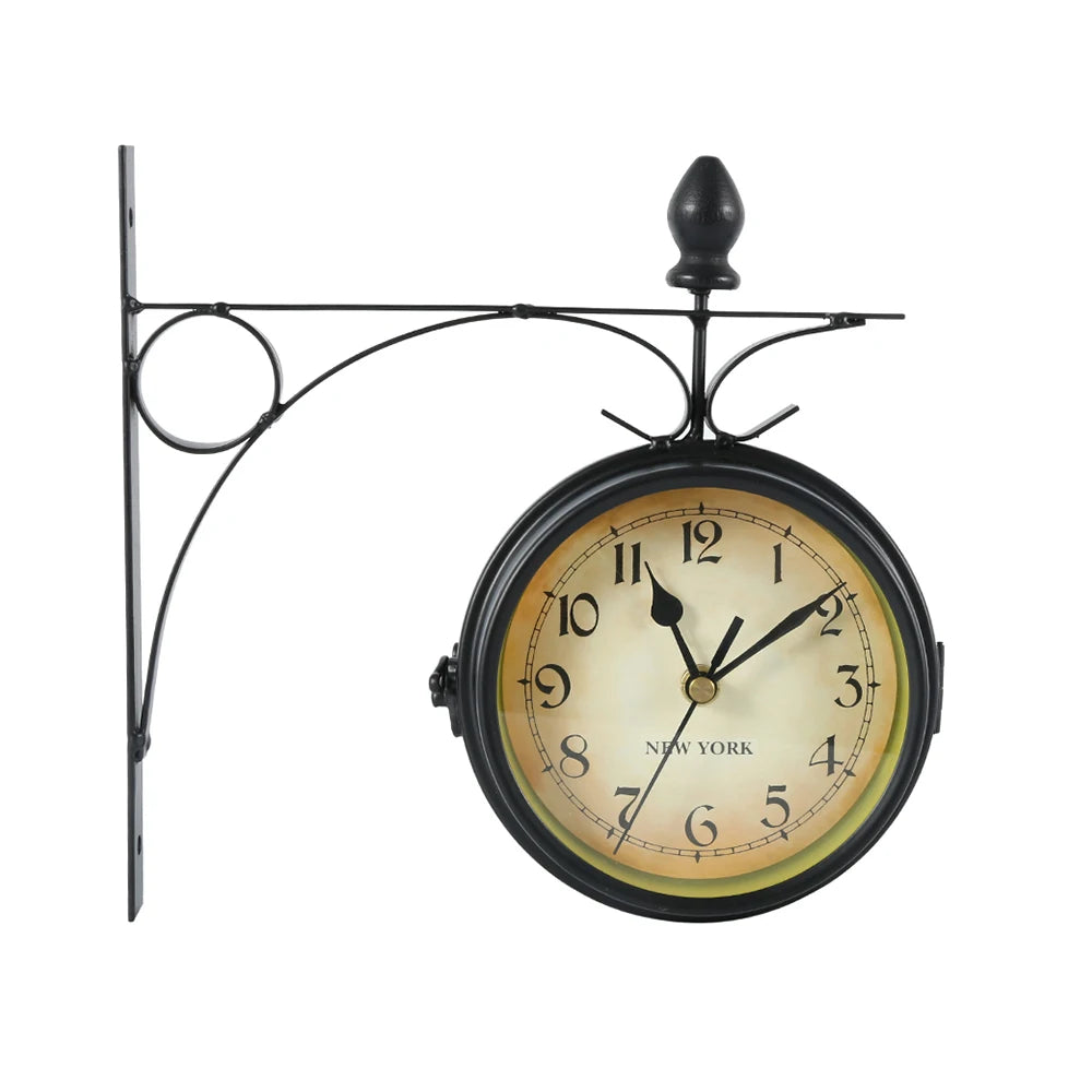 Wall Clock Retro Double-Sided Station Clock Battery Operated Silent Clock with Wall Mounting Kit Home Office Antique Wall Clock