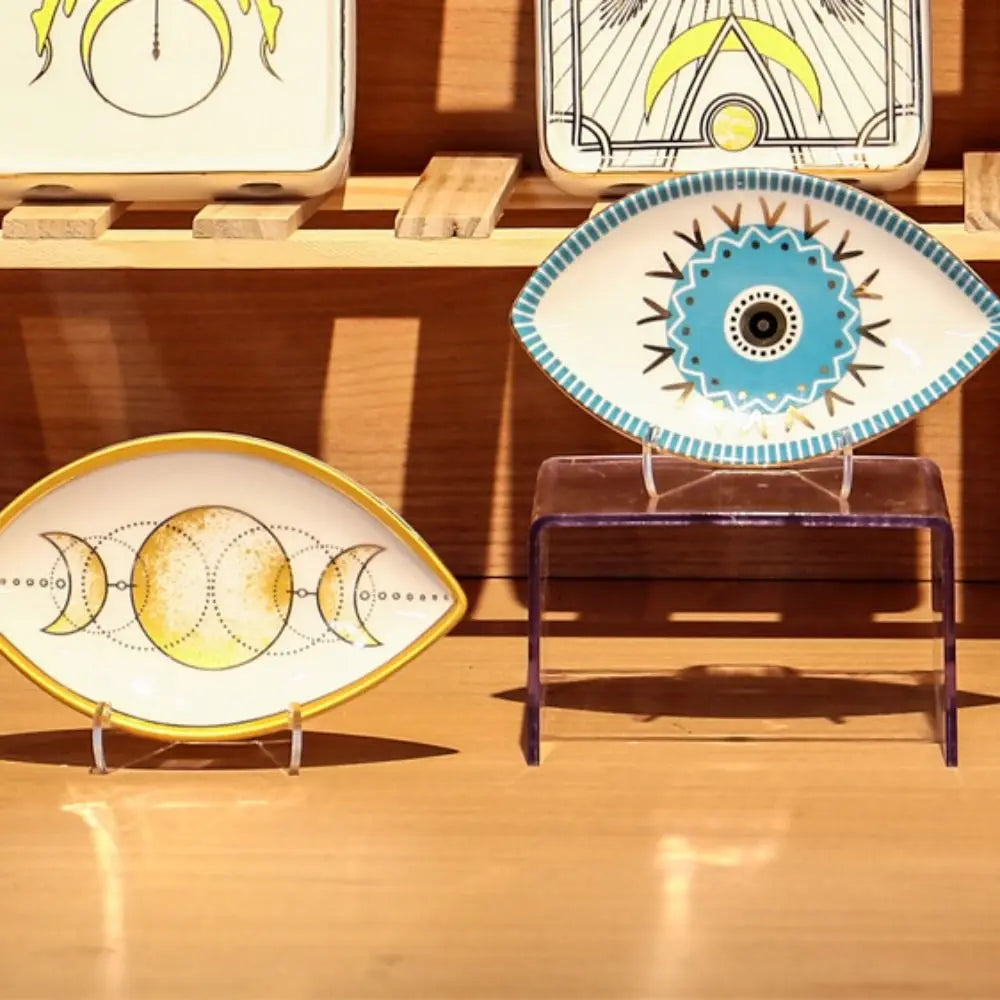 Home Decoration Eye Shape Jewelry Tray Ceramic Oval Decorative Plate Modern Art Style Trinket Plate Key