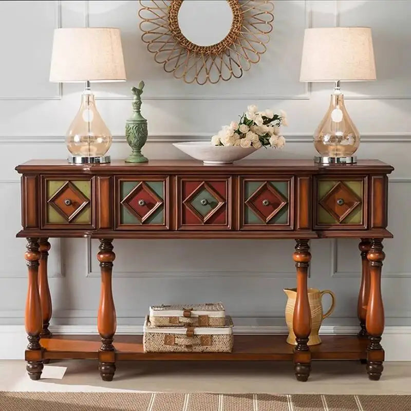 Vintage Luxury Console Tables Mid Century American Retro Premium Console Tables Beauty Metal Handle Bureau Furniture Living Room