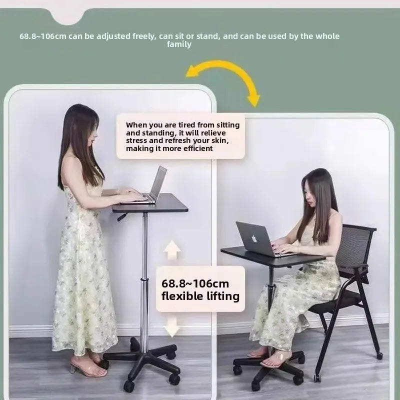 Modern Mobile Adjustable Desk, Dormitory Laptop Workstation, Small Bedside Table with Casters, Live Streaming Desk