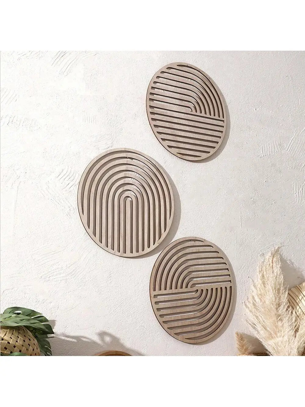 3Pcs Wooden Grainy Rustic Wall Art Farmhouse Wall Decor Wooden Exquisite Hollow Pattern Wall Decor Elegant Round Wall Art for Li