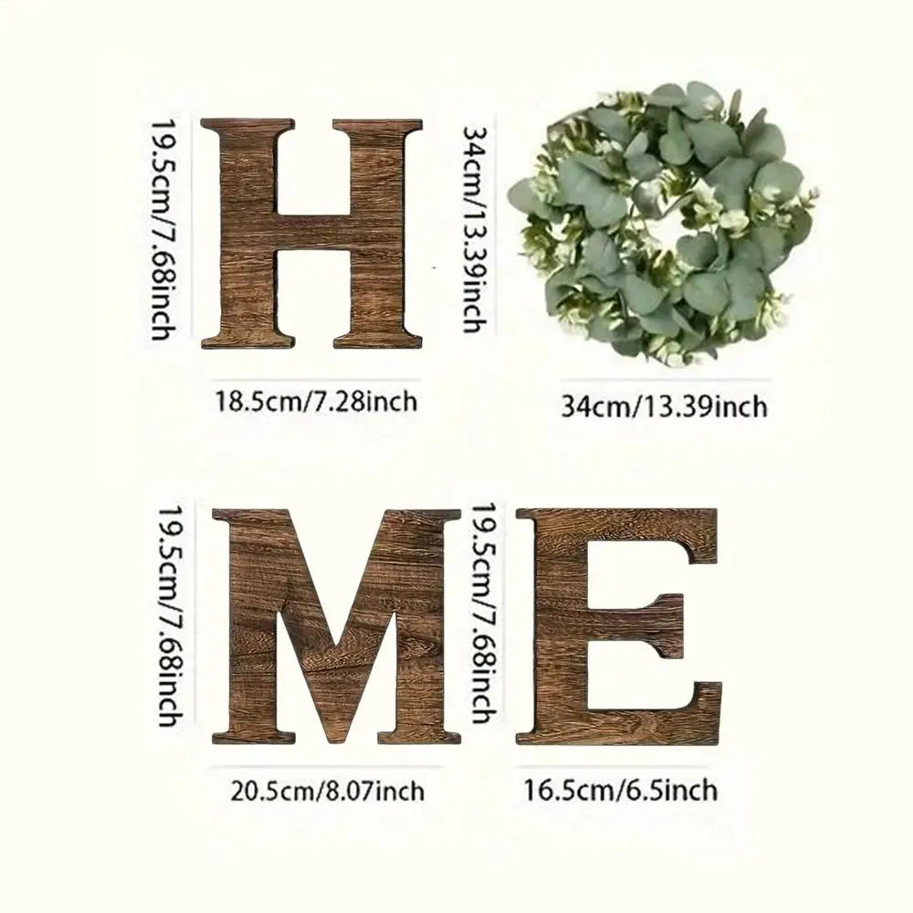 Home Letter Wall Sign Wooden Wall Home Sign Rustic Decor with Artificial Eucalyptus Wreath home decor signs for Kitchen Living