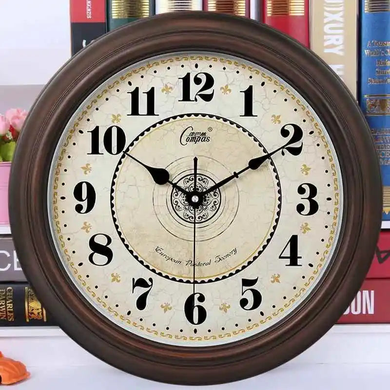 33cm Retro Wall Clock Household European Living Room Quartz Clock Silent Electronic Clock Classical Retro ABS Clock Quartz Watch