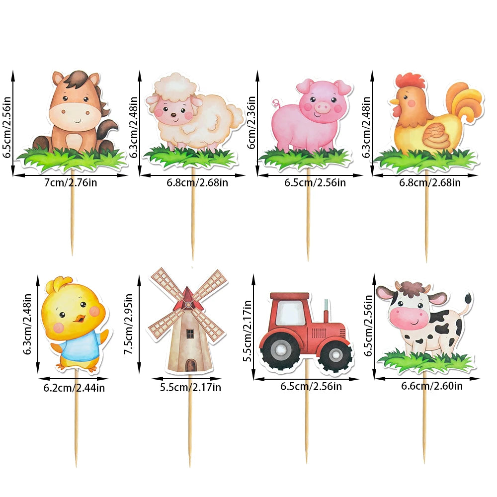 Farm Animals Cake Topper Farm Wooden House Yaks Ponies Sheep Piglets Chickens Cake Decorations Kids Birthday Party Supplies