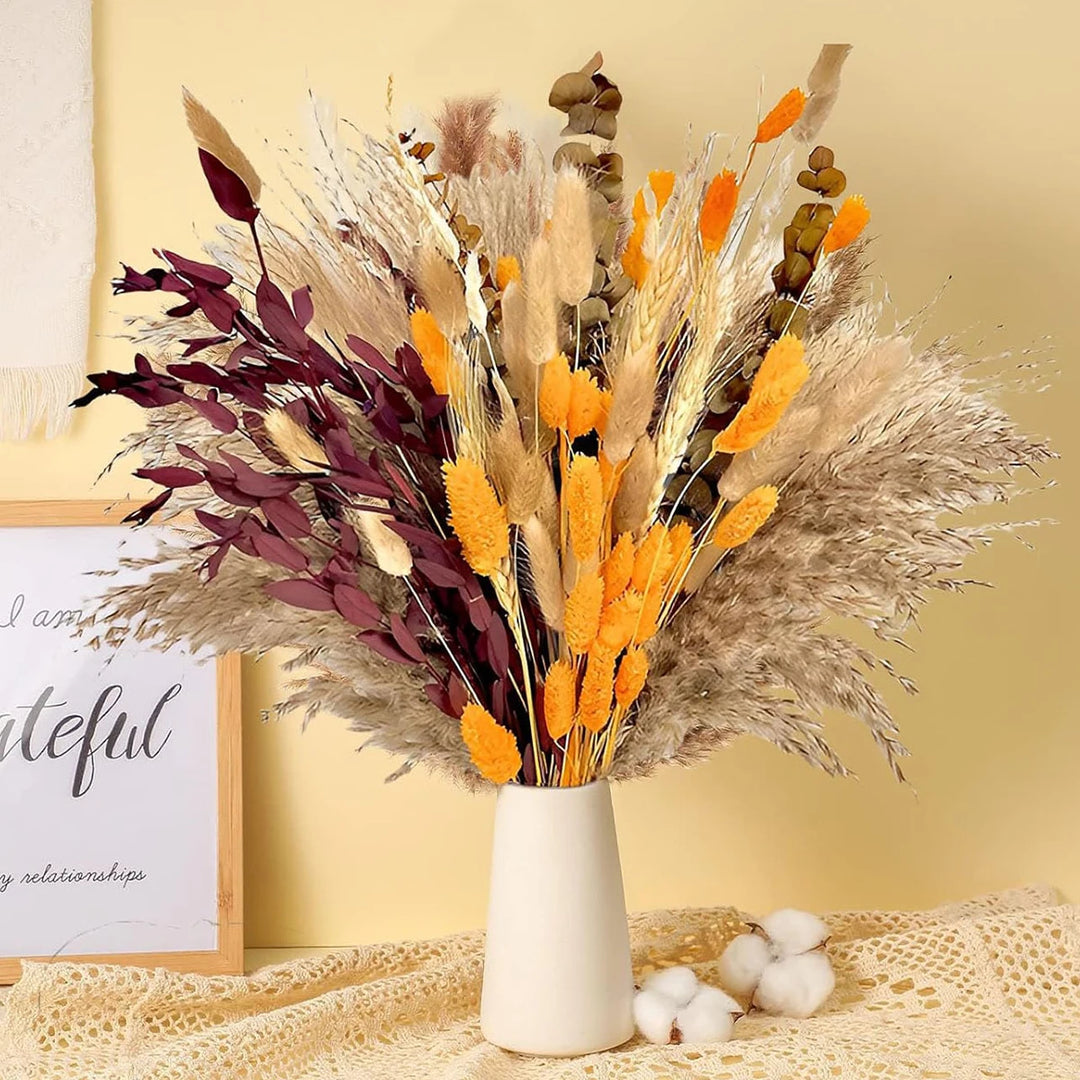 Bohemian Dried Flower Bouquet, Decor Bundle for Shelf & Table Centerpiece - Wildflower Mix Arrangement