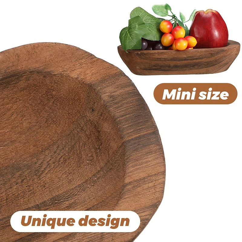 Home Decor Oblong Fruit Bowl Wooden Dough Bowls For Decor Candle Tray Decorative Bowl For Kitchen Counter Rustic Carved