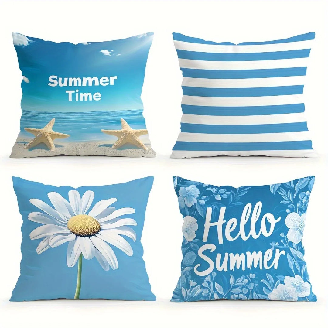 Summer Beach Theme Blue PillowcaseSuitable for sofa car bedroom decorative cushion cover pillow cover
