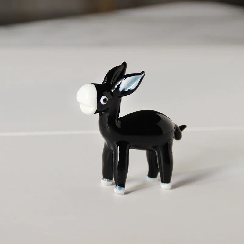 Glazed handicraft ornament, small black donkey decoration, donkey animal glass home desktop decoration