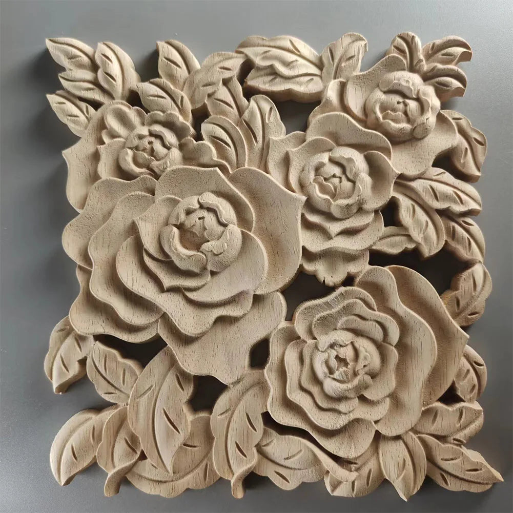 Natural Floral Wooden Figurines Crafts Wood Carved Corner Appliques Frame Wall Door Furniture Woodcarving Decorative