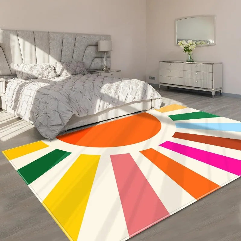 Boho Rugs Area Rug for Living Room Rainbow Kids Rug Non-Slip Sunshine Carpet Ultra Soft Rug Dining Room Christmas Gift for Kids