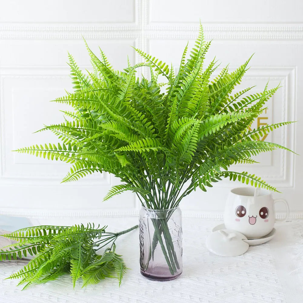 Artificial Boston Fern Plants Fake Ferns Faux Plants Shrubs Greenery Outdoor UV Resistant No Fade Garden Porch Window Box Decor