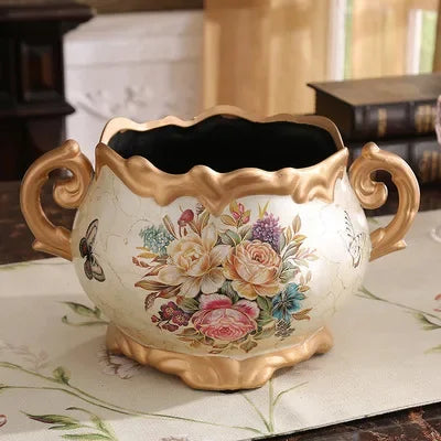 European Palace Gold Flower Vase Centerpiece Ornaments Home Furnishing Decoration Crafts Livingroom Dining Room Retro Vase