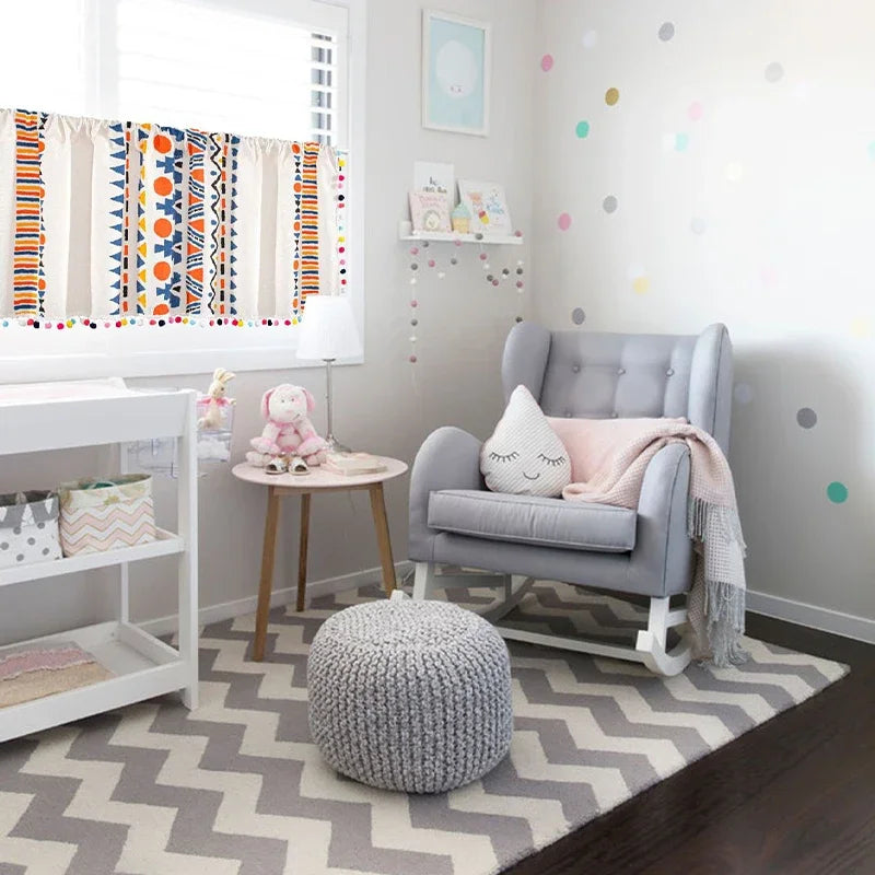 Bohemian Short Curtain Valance for Small Windows Kitchen Cafe Geometry Curtain Window Treatment Spring Summer Home Decoration