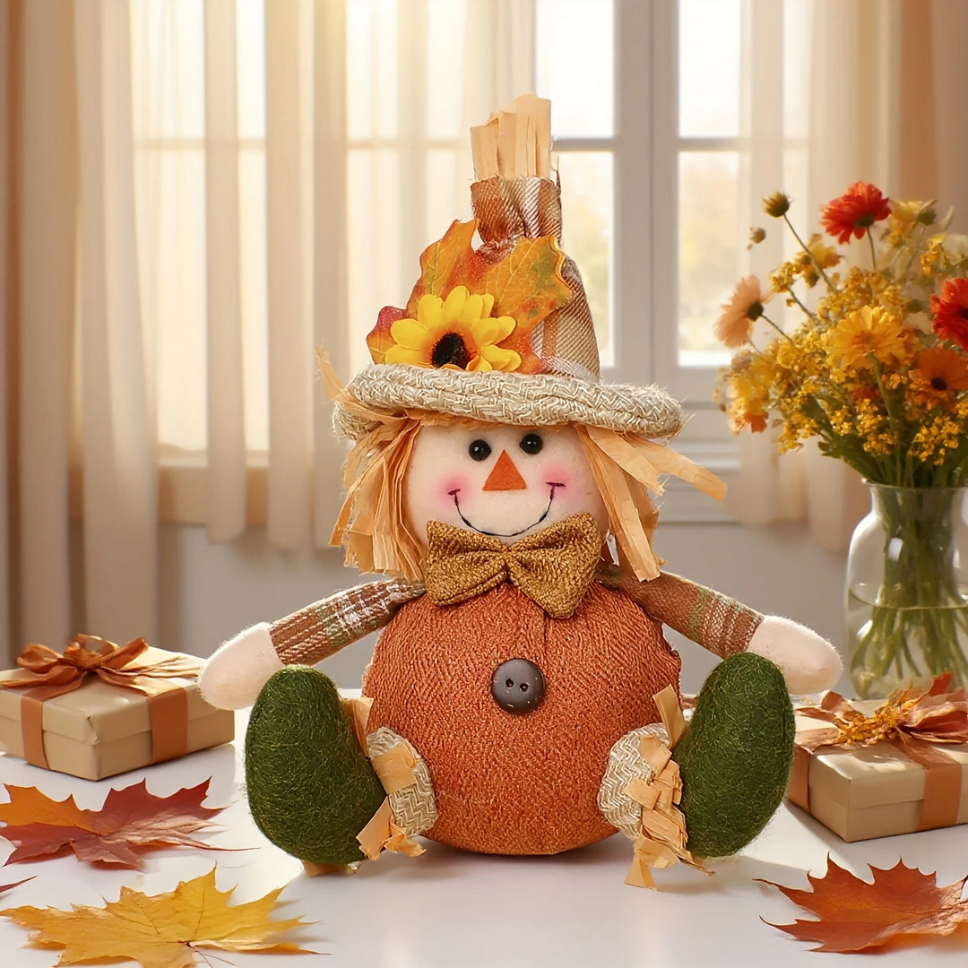 Farmhouse Scarecrow Wall Decor with Plaid and Sunflower Accents for Thanksgiving Halloween Autumn Harvest Party Prop Decorations
