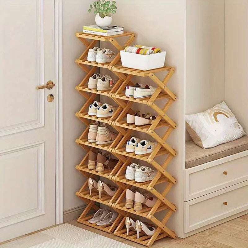 Convenient Shoe Rack, Foldable Space Saving Shelves for Home and Bedroom - Interior Entry Storage Free Footed Shoe Narrow Shelf