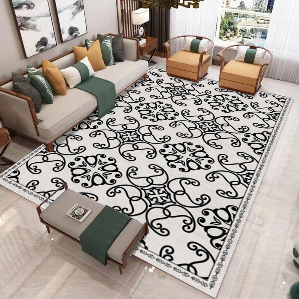 Modern Black White Area Rugs Floral Geometric Patterns Contemporary Living Room Carpets for Home Interior Decor